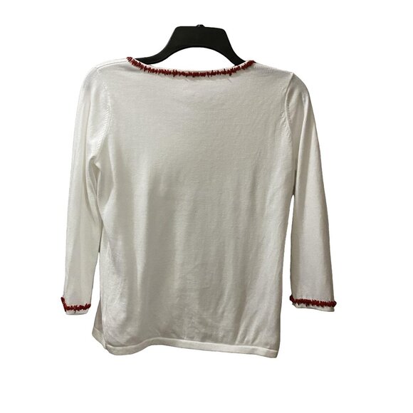 REAL CLOTHES Saks Fifth Ave White Pima Cotton Beaded Trim Top 90s Y2K S - Picture 4 of 15